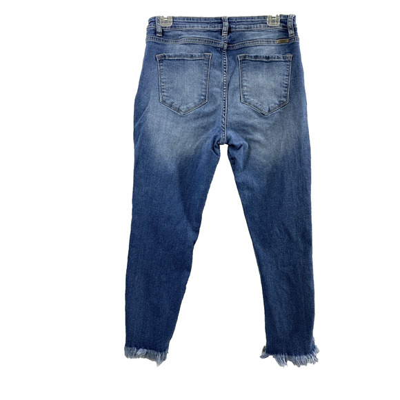 Kancan Jeans Junior Size 13 Destroyed Medium Wash Denim Straight Stretch Hi Rise - Picture 2 of 12